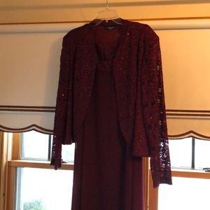 Maroon long mother of the bride dress with lace sequin jacket
